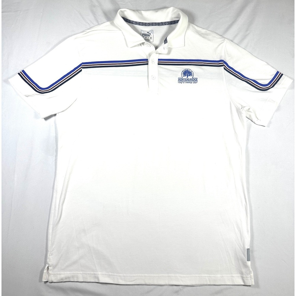 Puma Mens Golf Polo Shirt White Striped Hunters Ridge Country Club Large L